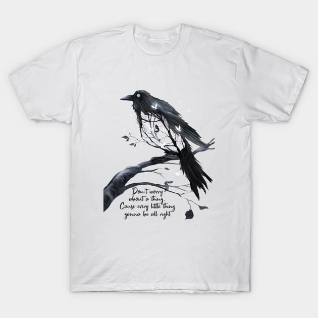 Every Little Thing Is Gonna Be Alright Hippie Blackbird T-Shirt by Raul Caldwell